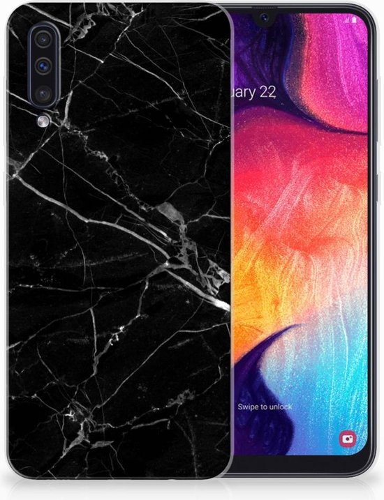 Monarchie toon mogelijkheid Samsung Galaxy A50 Siliconen Back Cover Hoesje TPU Marmer Zwart | bol.com