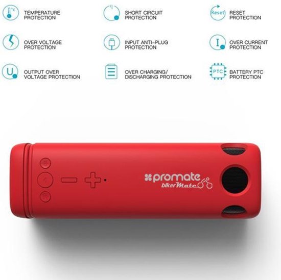 Promate Bikermate - Powerbank + Bluetooth Luidspreker + LED Lamp (Rood) — afbeelding 4