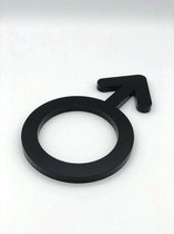 WC Toilet deur bordje heren pictogram. man symbool. / 28 cm / zwart acrylaat 8 mm. Bevestiging 3M plakstrip gehele achterzijde.