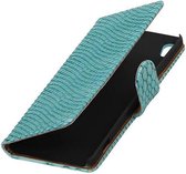 Snake Bookstyle Wallet Case Hoesjes voor Sony Xperia XA Turquoise