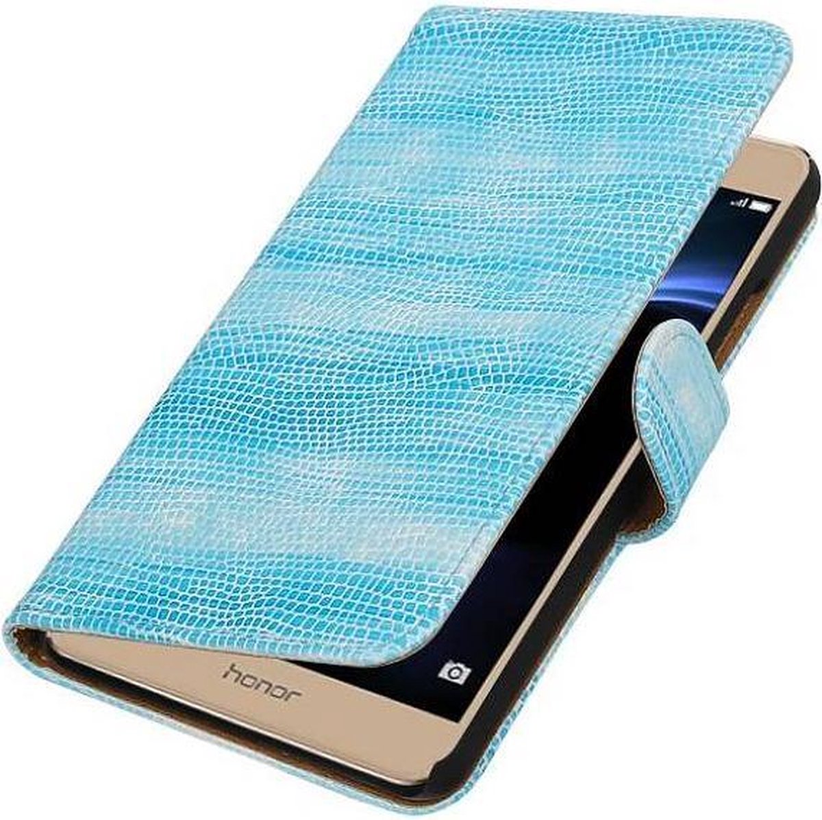 Hagedis Bookstyle Wallet Case Hoesjes Geschikt voor Huawei Honor V8 Turquoise