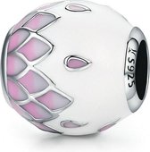 Zilveren bedel Roze en witte geëmailleerde bal