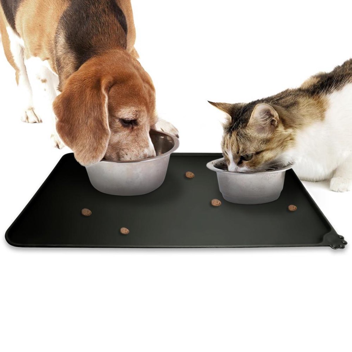 Placemat voor voerbak van hond of kat huisdieren - Zwart siliconen waterdicht - Merkloos