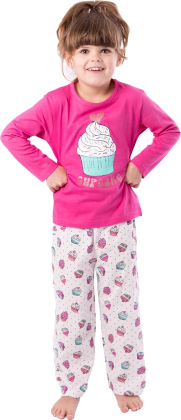 Amantes Pyjama Meisjes roze/fuchsia Cup Cake - maat 104/110