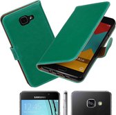 MP Case groen leder look hoesje voor Samsung Galaxy A5 2016 Booktype - Telefoonhoesje - smartphonehoesje - beschermhoes.
