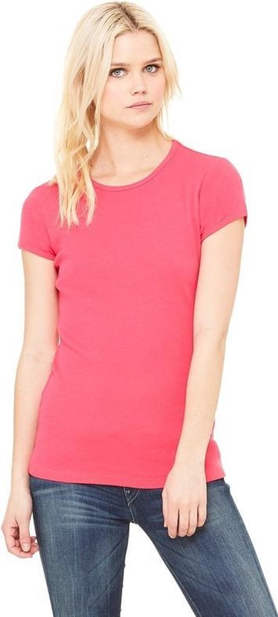 Basic t-shirt fuchsia roze met ronde hals voor dames - Dameskleding shirtjes S