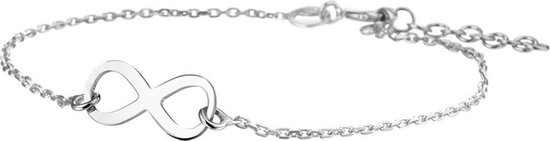 The Fashion Jewelry Collection Armband Infinity - 1,5 mm breed - 17 + 2,5 cm - Zilver Gerhodineerd