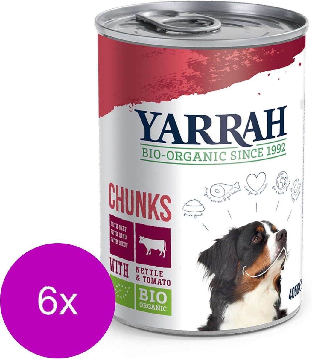 6x Yarrah Bio Blik Brokjes In Saus - Rund - Hondenvoer - 405g