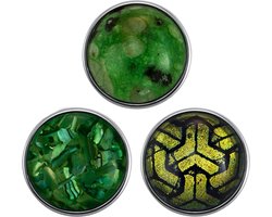 Quiges - Chunk 18mm Click Button Drukknoop Set van 3 Stuks Groen Mix met Natuursteen & Schelp - EBCMSET006