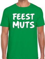 Feestmuts tekst t-shirt groen voor heren M