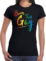 Born this Gay pride t-shirt zwart met regenboog tekst voor dames - lgbt kleding L