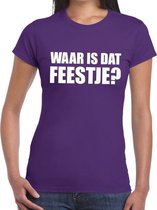 Waar is dat feestje? tekst t-shirt paars dames 2XL