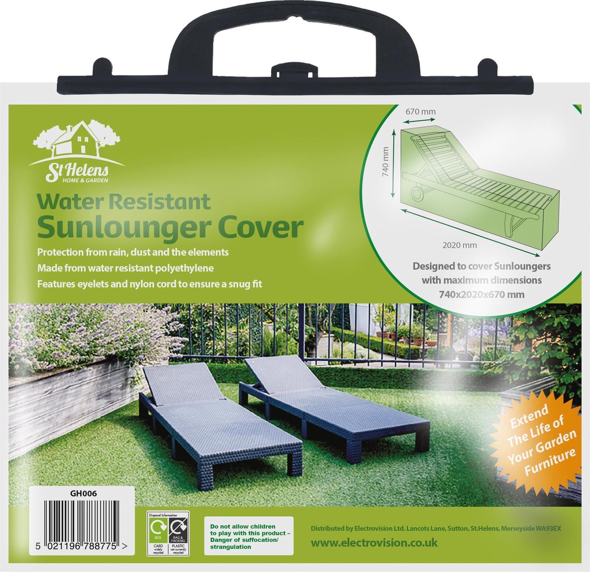 St. Helens Home & Garden - Ligbed beschermhoes - Waterdicht - Groen