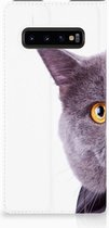 Geschikt voor Samsung Galaxy S10 Plus Uniek Standcase Hoesje Kat