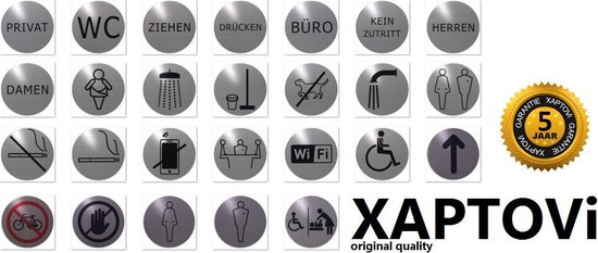 RVS deurbordje pictogram: man vrouw WC heren en dames toilet | 5 jaar garantie | ROND 82mm Ø | Zelfklevend | Plakstrip
