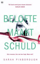 Boekomslag van 'Belofte maakt schuld' met een wazige foto van een vrouw en rode, rokende linten.