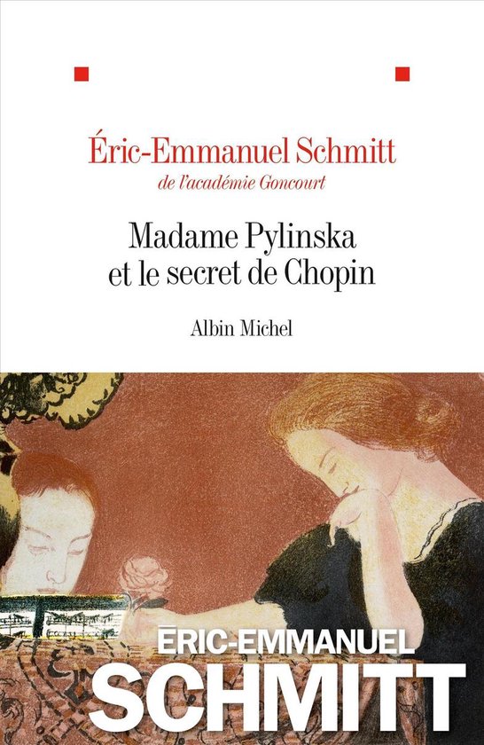Livre 'Madame Pylinska et le secret de Chopin' par Éric-Emmanuel Schmitt. Une illustration montre une femme tenant une rose.