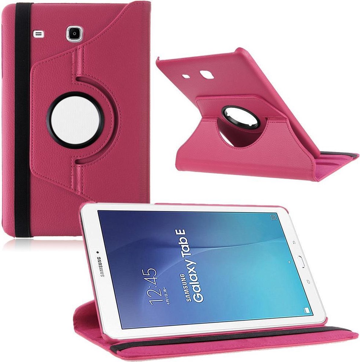 Samsung Galaxy Tab E 9.6 Inch SM - T560 / T561 Hoes Cover 360 graden draaibare Case Donker Roze