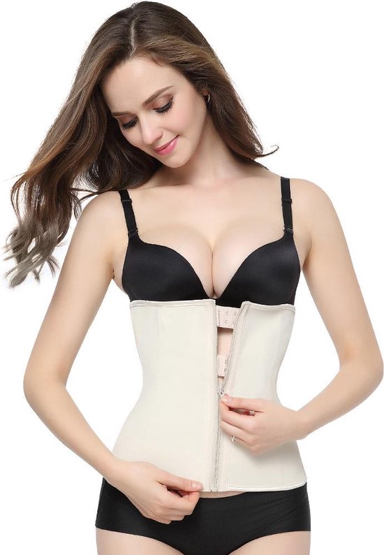 LaFaja Waist Trainer - Ceinture amincissante 100% Latex - Zip à LaFaja et clip - Nude - Taille L (taille de vêtements 38/40)