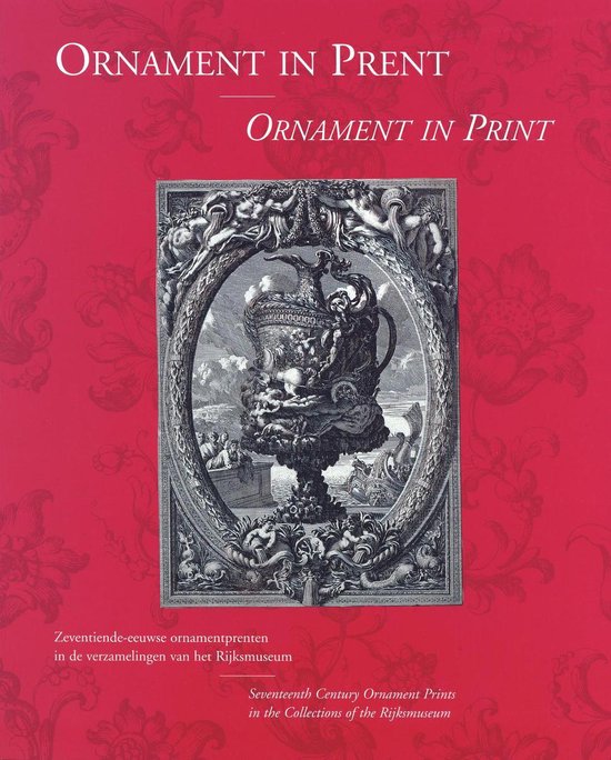 Boekomslag met 'Ornament in Prent' en een gedetailleerde prent van een zeventiende-eeuwse siervaas.