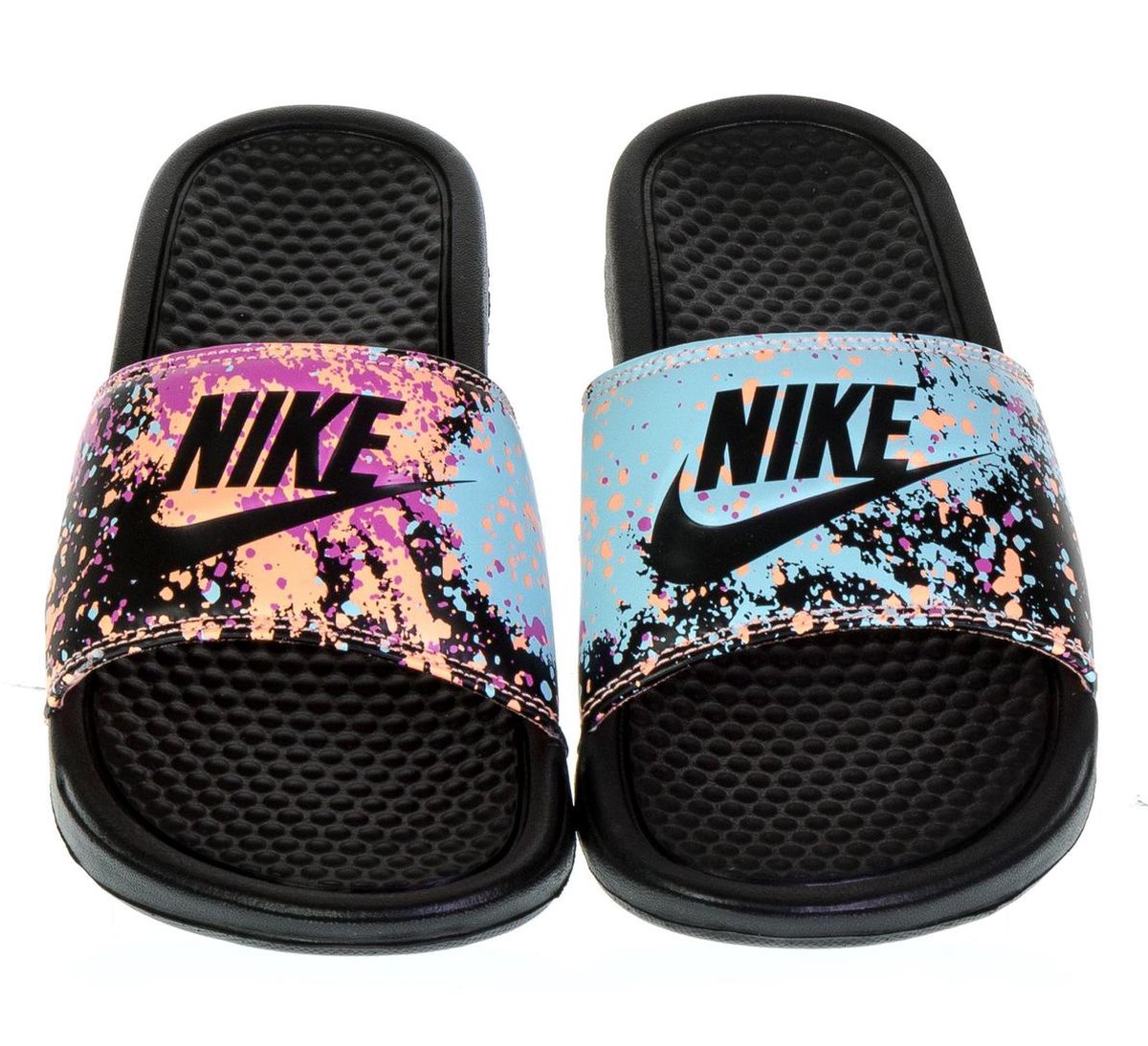 Nike Benassi Print Slippers - Maat 42 - Vrouwen - blauw/oranje/zwart | bol.com