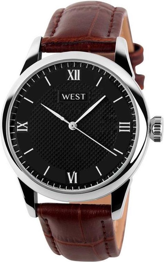 West Watches Model Amsterdam basic heren horloge - analoog - lederen band - 38 mm - zwart/ bruin
