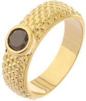 Schitterende 18 K Gold Plated Ring met Zwarte Zirkonia | Damesring | Jonline | 16,50 mm. Maat 52