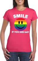 Smile if you are gay emoticon shirt roze dames S