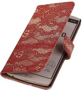 Lace Bookstyle Wallet Case Hoesjes Geschikt voor LG V10 Rood