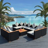 Loungeset poly rattan HKC zwart 27-delig  (incl. Fleecedeken)