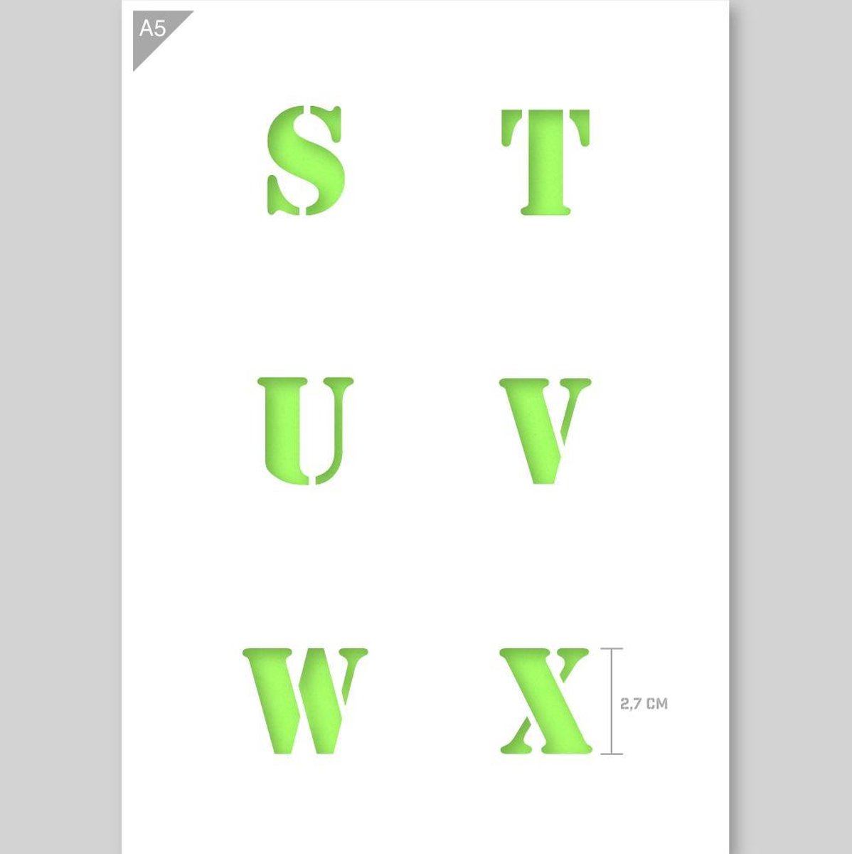 QBIX Lettersjabloon S T U V W X - A5 Formaat Kunststof - Hoogte letters 2,7cm