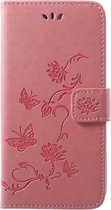Bloemen Book Case - Huawei P20 Hoesje - Roze