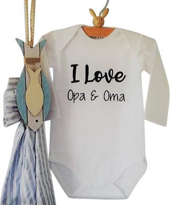Baby Rompertje met tekst I love Opa en Oma | Lange mouw | wit | maat 74/80  | bol