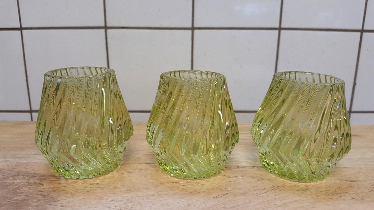 Set van 3 Theelichthouders Canarie - Waxinelichthouders - Glas - Geel - Ø 9 cm