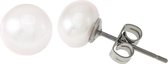 Zoetwater parel oorbellen Pearl White 10 mm - oorknoppen - echte parels - wit - edelstaal