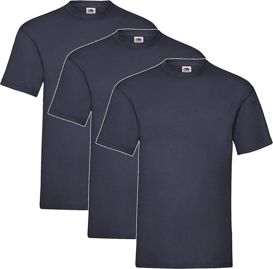 3 Pack Navy Shirts Fruit of the Loom Ronde Hals Maat M Valueweight