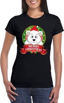 IJsbeer Kerst t-shirt zwart Merry Christmas voor dames - Kerst shirts XL