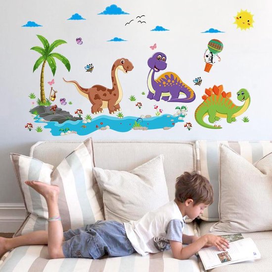 Vrolijke dinosaurussen sticker voor op muur of glas - Voor babykamer of kinderkamer