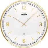 AMS F5609 - Wandklok - Analoog - Radiogestuurde tijdsaanduiding - Metaal - Mineraal Glas - Rond - diameter 40 cm ø - Cijfers - Strepen - Goudkleurig - Wit