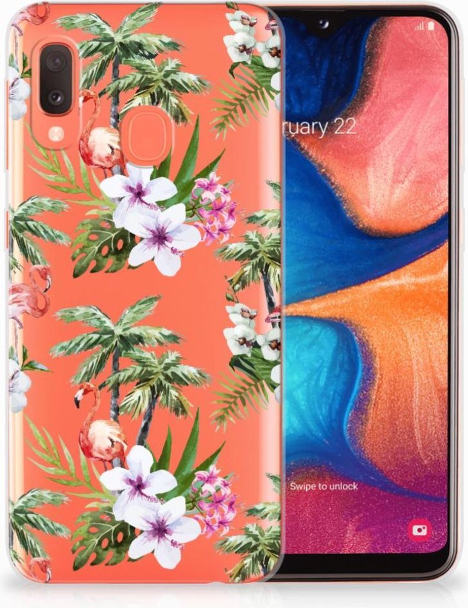 Samsung Galaxy A20e TPU Hoesje Flamingo Palms