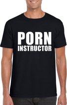 Porn instructor tekst t-shirt zwart heren M