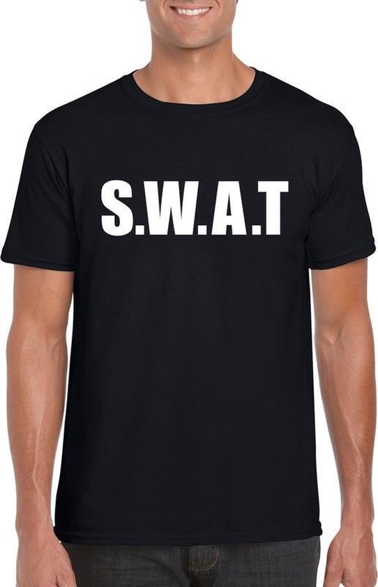 Politie SWAT tekst t-shirt zwart heren S