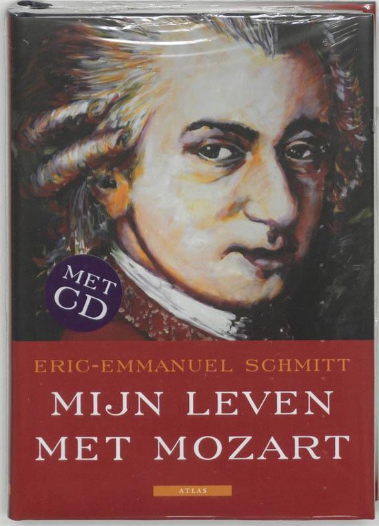 Livre avec sur la couverture un tableau de Mozart, avec le texte 'Mijn Leven met Mozart' et 'MET CD'.