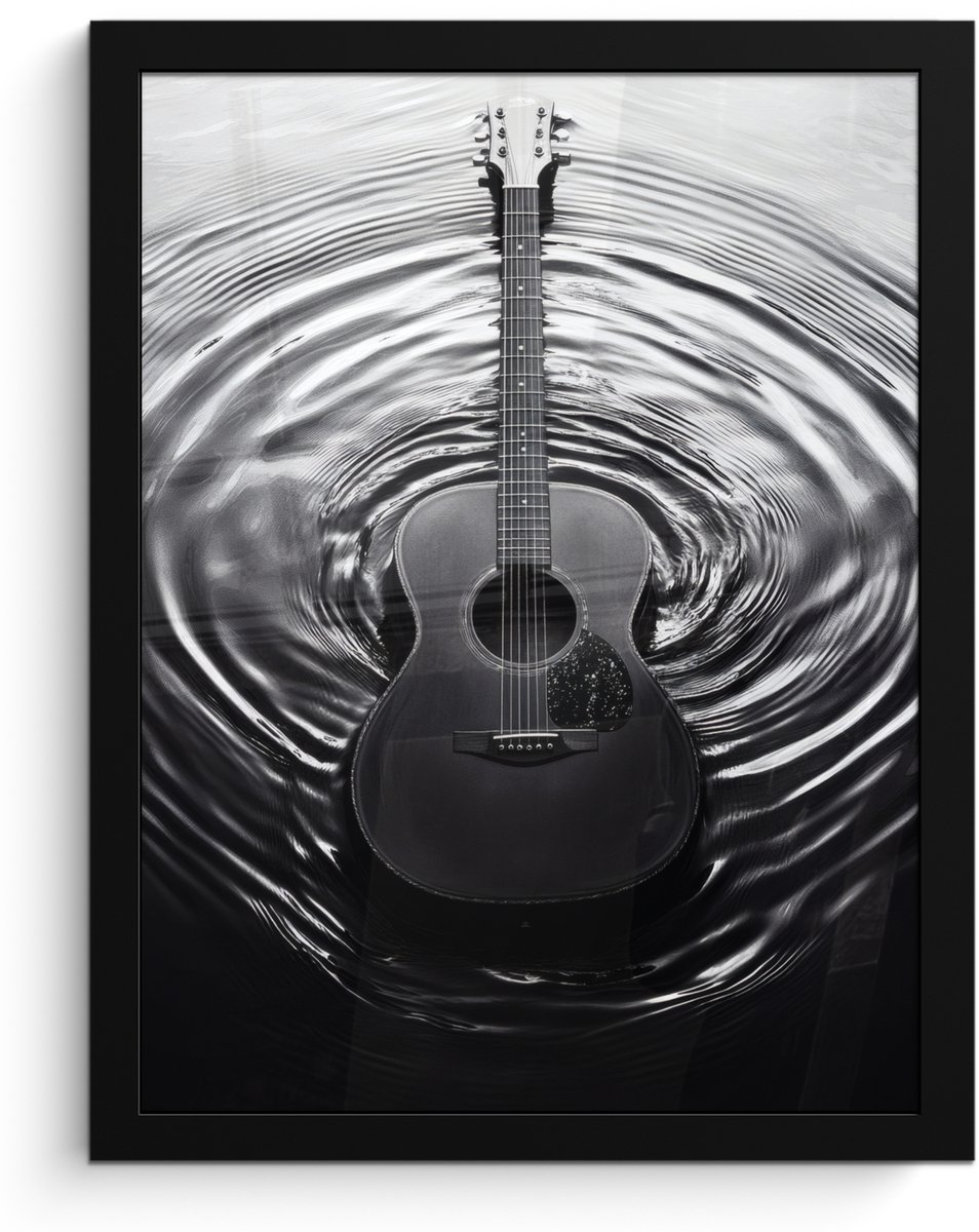 FrameYourWall Poster in lijst - Fotolijst 30x40 cm - Posters - Gitaar - Hout - Water - Posterlijst zwart - Decoratie - Wanddecoratie woonkamer - Muurdecoratie slaapkamer Gitaar - Water