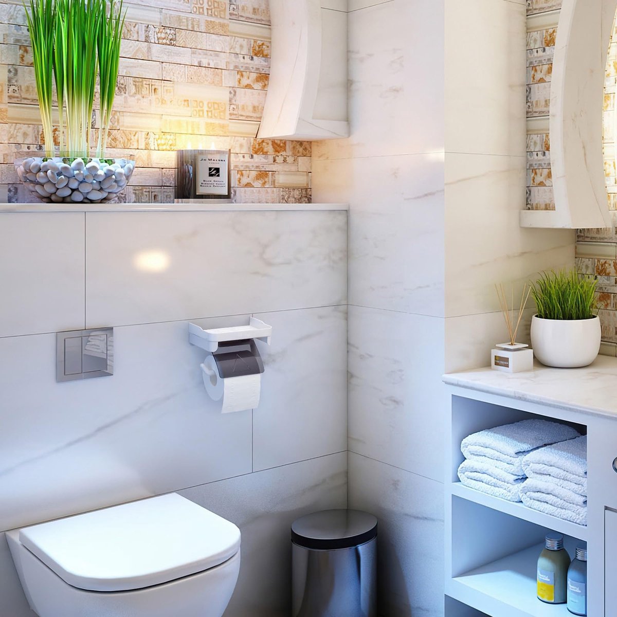 Ibenzoa® Moderne zelfklevende toiletpapierhouder met ruime opbergruimte en elegant design zonder boren