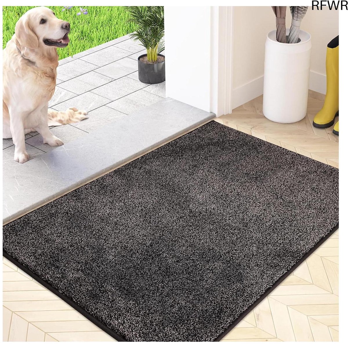 RFWR Antislip Wasbare Voetmat voor Deur en Entree - Vuilvanger met Waterabsorberende Microvezels Houtskoolgrijs