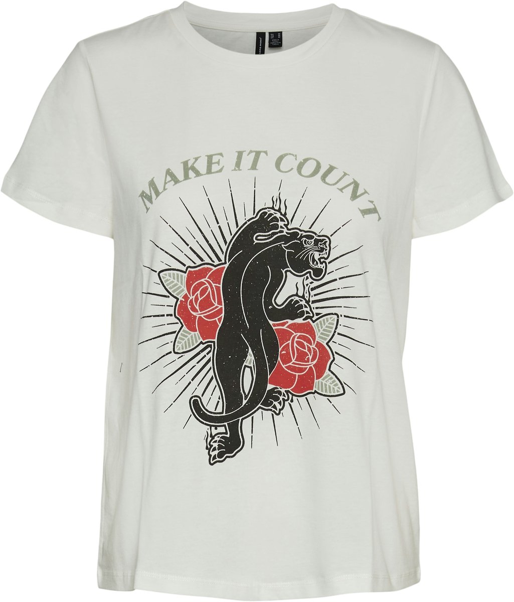 Vero Moda T-shirt Vmmima Francis Ss Top Jrs Lcs 10268246 Snow White/make It Co Dames Maat - M