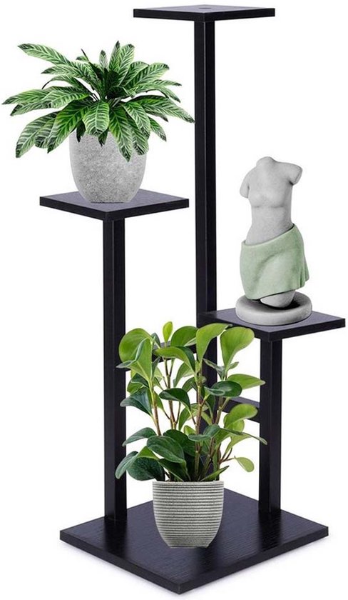 SERALUXE - Plantenrek met 4 Lagen - Plantenstandaard - Plantentafel - Plantenrekken - Plantentrap - Plantentafeltje voor binnen - buiten - Plantenrek voor Bloempotten - Planten etagere - Zwart
