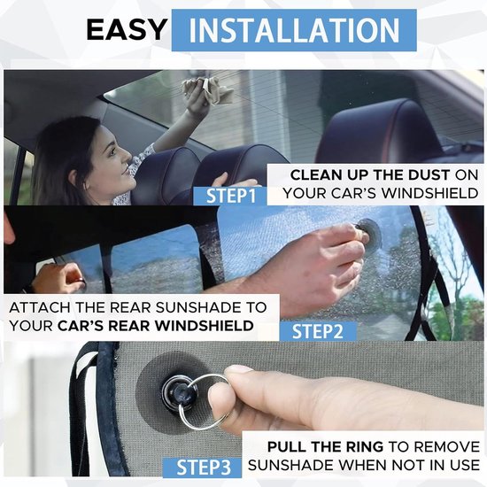 Auto Achterruit Zonneklep - Auto Baby Zonneklep - met 4 Sterke Zuignappen - Privacy Window - Mesh Achterruit Zonneklep - 100x50 cm - Kinderen en Huisdieren UV-Bescherming Achterruit van Merkloos — afbeelding 2
