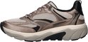 Grijze leren sneaker met beige mesh details, zwarte accenten en dikke zool.